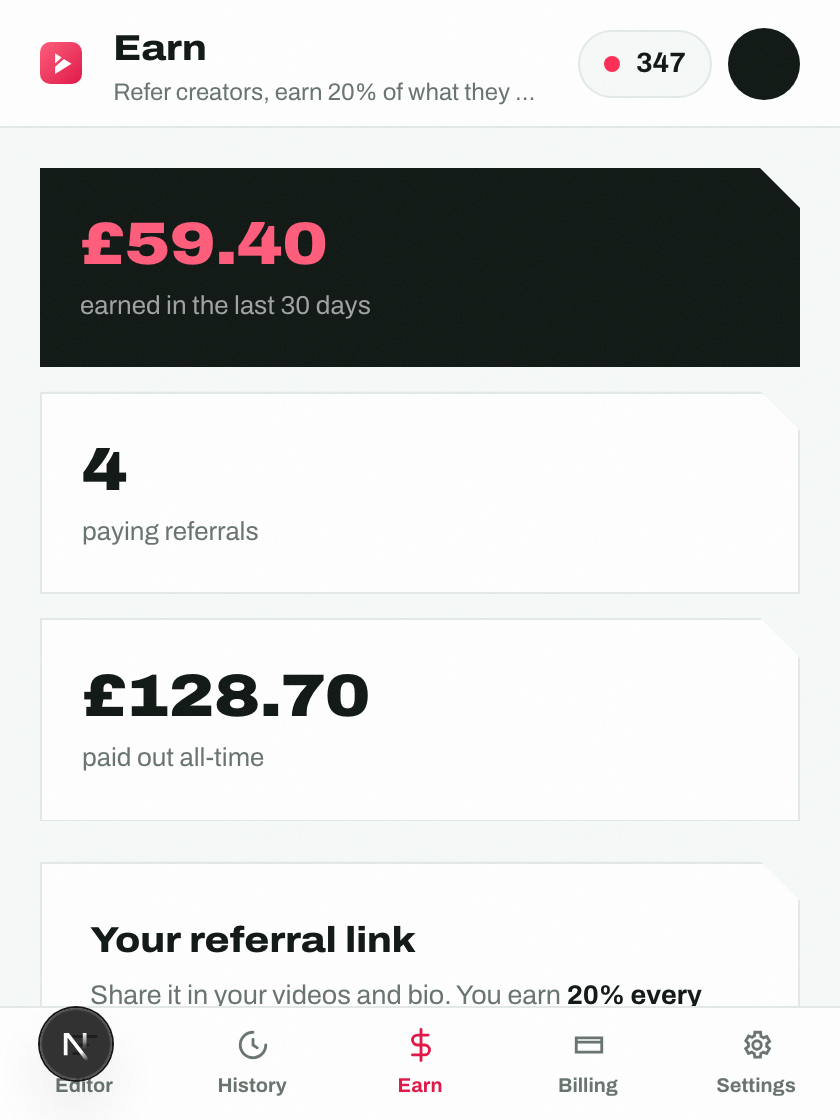 Affiliate dashboard